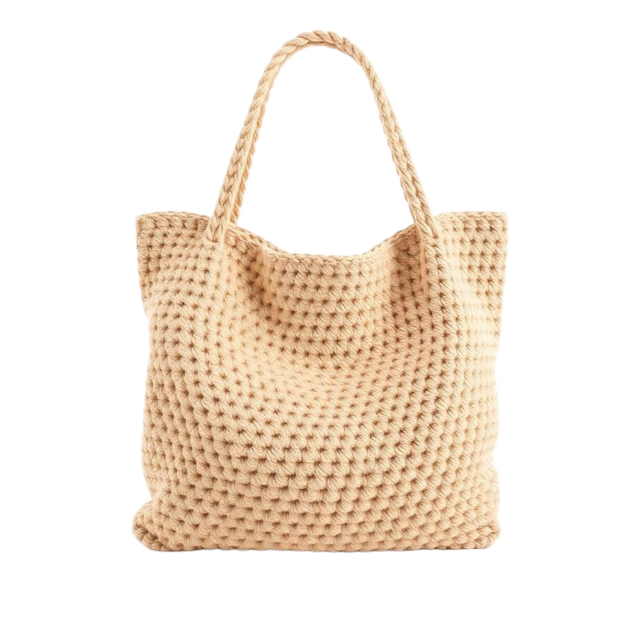 Bolsa tote bag de crochê artesanal bege grande para trabalho ByEsmeart